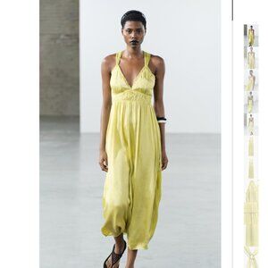 NWT ZARA CROSS STRAP MIDI DRESS ZW COLLECTION LIME GREEN